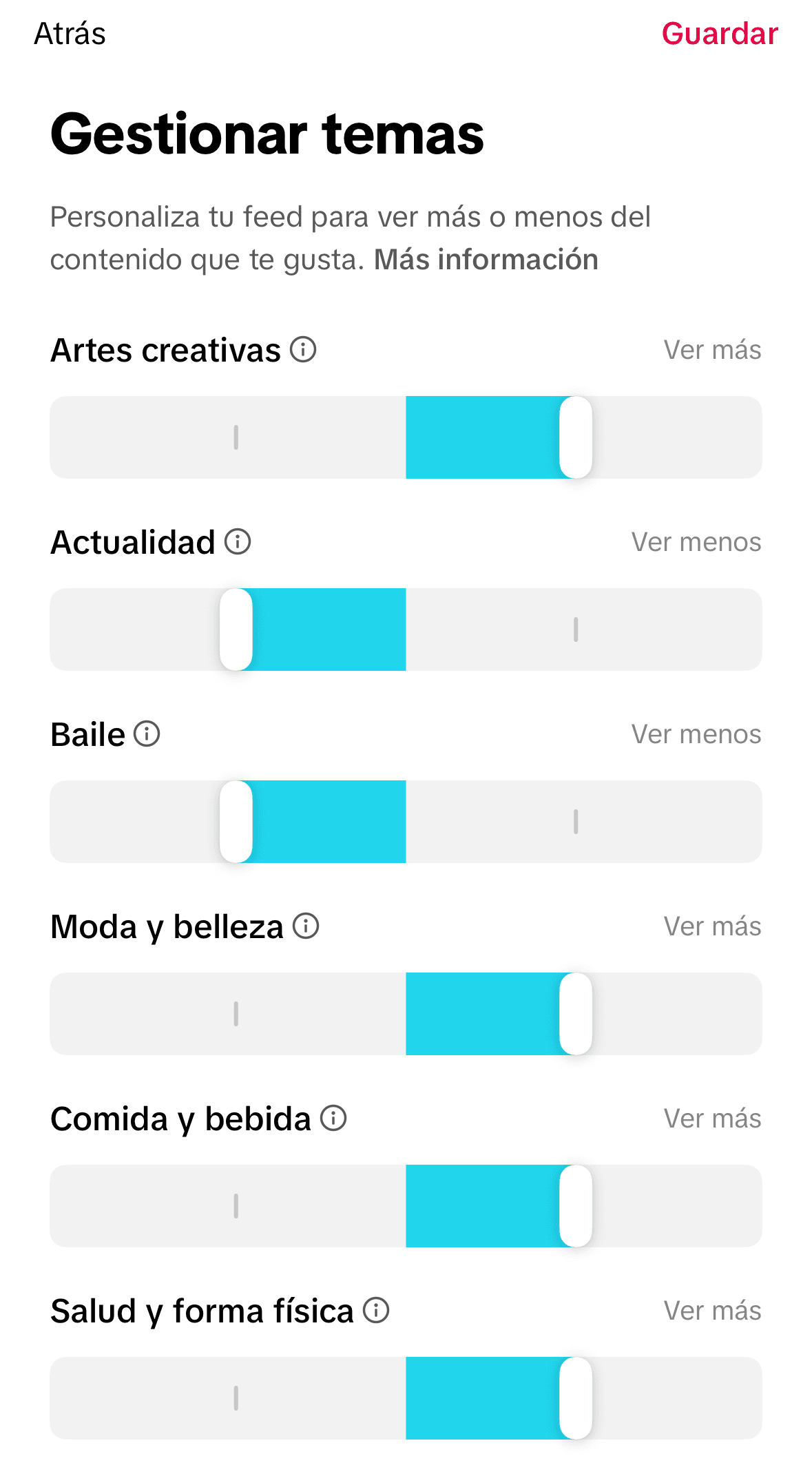 TikTok permite ajustar el algoritmo a usuarios en su Feed “Para Ti” con nuevas herramientas de personalización